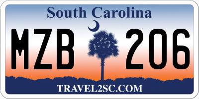 SC license plate MZB206