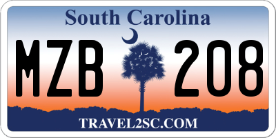 SC license plate MZB208