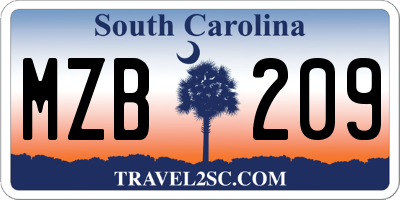 SC license plate MZB209