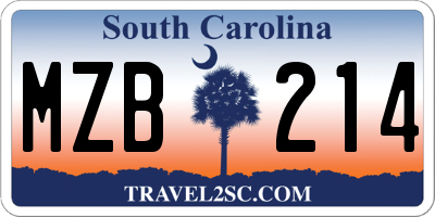 SC license plate MZB214