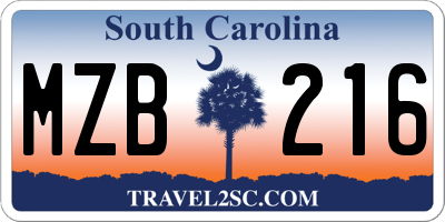 SC license plate MZB216