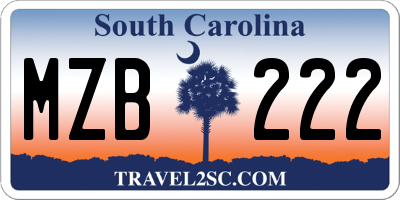 SC license plate MZB222