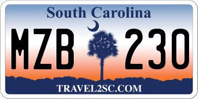 SC license plate MZB230