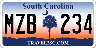 SC license plate MZB234