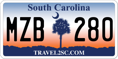 SC license plate MZB280
