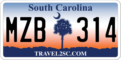 SC license plate MZB314