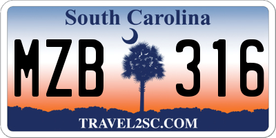 SC license plate MZB316