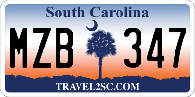 SC license plate MZB347