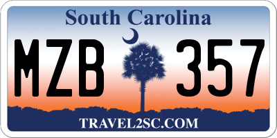 SC license plate MZB357