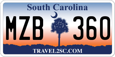 SC license plate MZB360