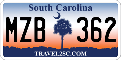 SC license plate MZB362