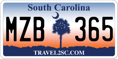 SC license plate MZB365
