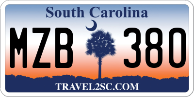SC license plate MZB380