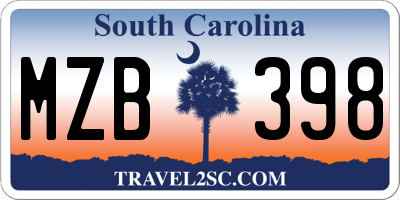 SC license plate MZB398