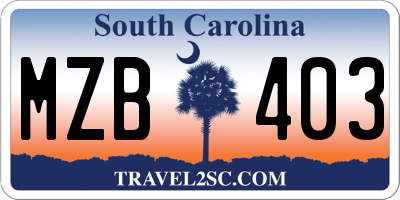 SC license plate MZB403
