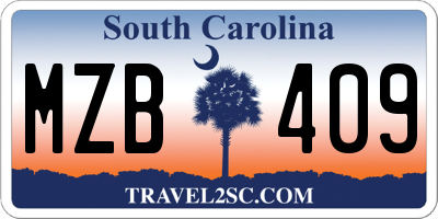 SC license plate MZB409