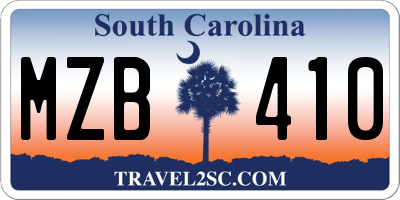 SC license plate MZB410