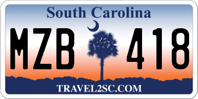 SC license plate MZB418
