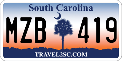 SC license plate MZB419