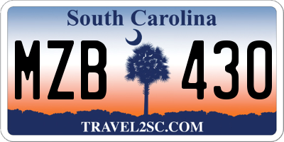 SC license plate MZB430