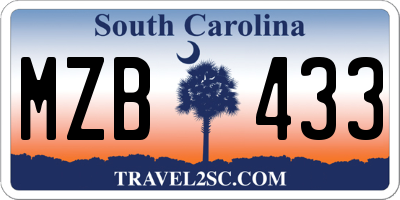 SC license plate MZB433