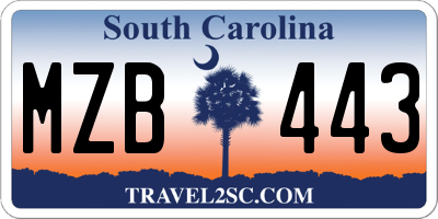 SC license plate MZB443