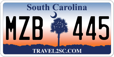 SC license plate MZB445