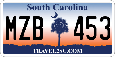 SC license plate MZB453