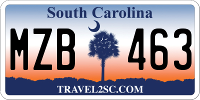 SC license plate MZB463