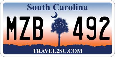 SC license plate MZB492
