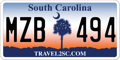 SC license plate MZB494
