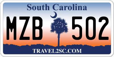 SC license plate MZB502