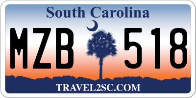 SC license plate MZB518
