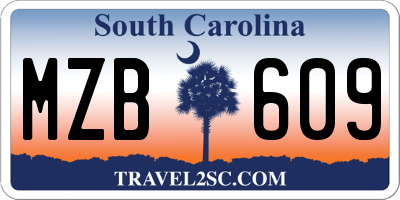 SC license plate MZB609