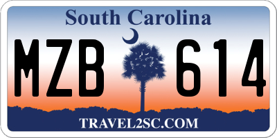 SC license plate MZB614