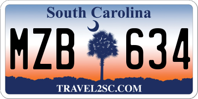 SC license plate MZB634
