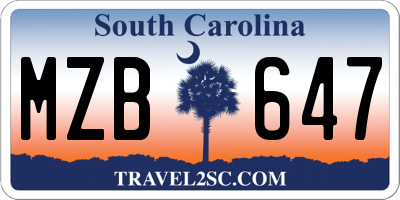 SC license plate MZB647