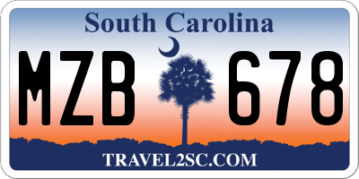 SC license plate MZB678