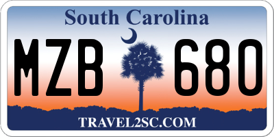 SC license plate MZB680