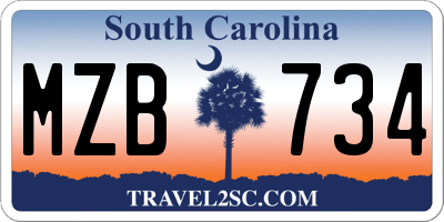 SC license plate MZB734