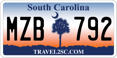 SC license plate MZB792