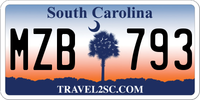 SC license plate MZB793