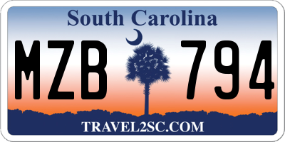 SC license plate MZB794
