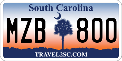 SC license plate MZB800