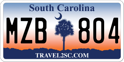 SC license plate MZB804