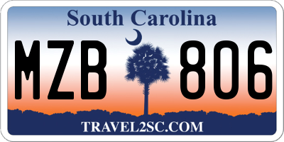 SC license plate MZB806