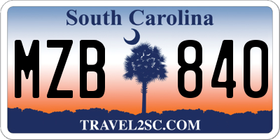 SC license plate MZB840