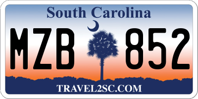 SC license plate MZB852
