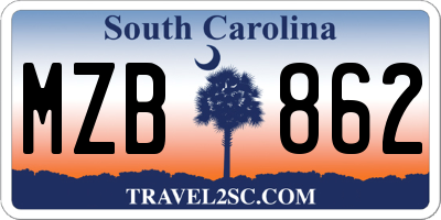SC license plate MZB862