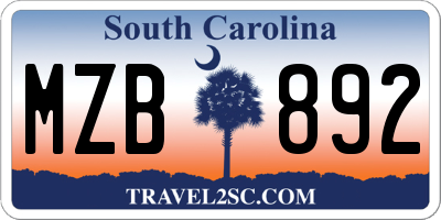 SC license plate MZB892